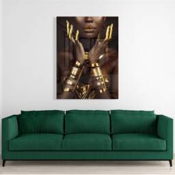 Black & Gold African Woman Art, Luxury Acrylic Glass Print - thumbnail 1