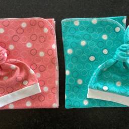Organic Swaddle Blanket & Newborn Hat Sets. Pink Or Blue Take Home Photo Props. Baby Shower Gifts - thumbnail 3