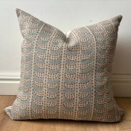 Authentic Boho Floral Indian Hand Block Stamped Linen Print Pillow Cover Blue Gold Amber Brown Natural Multiple Sizes Scandinavian - thumbnail 4