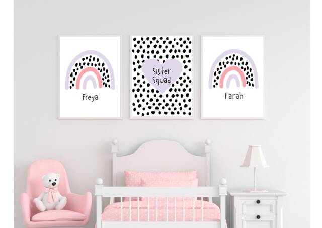 Set Of 3 Prints, Sister Prints, Rainbow Prints, Nursery Playroom Decor, Girls Bedroom Decor, Nursery Decor, Prints - image 1
