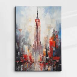 Empire State Building New York City Abstract Oil Painting Style Wall Art, Framed Canvas Poster Print, Home Kitchen Office Room Decor, Gifts - thumbnail 3