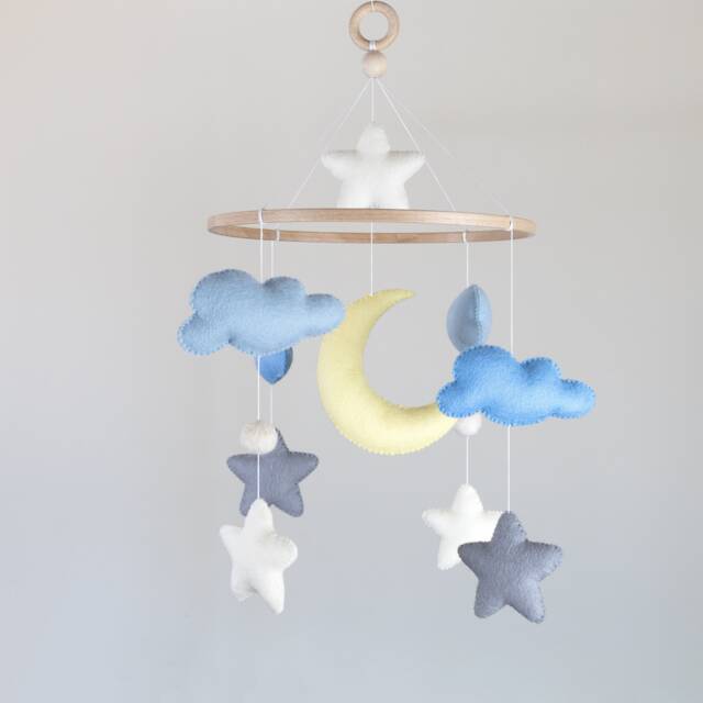 Felt Baby Mobile With Moon, Stars & Clouds, Nursery Decor - image 1