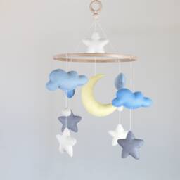 Felt Baby Mobile With Moon, Stars & Clouds, Nursery Decor