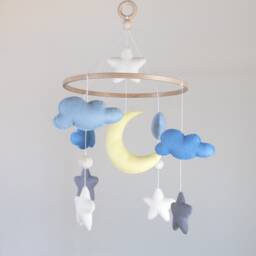 Felt Baby Mobile With Moon, Stars & Clouds, Nursery Decor - thumbnail 3