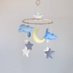 Felt Baby Mobile With Moon, Stars & Clouds, Nursery Decor - thumbnail 2