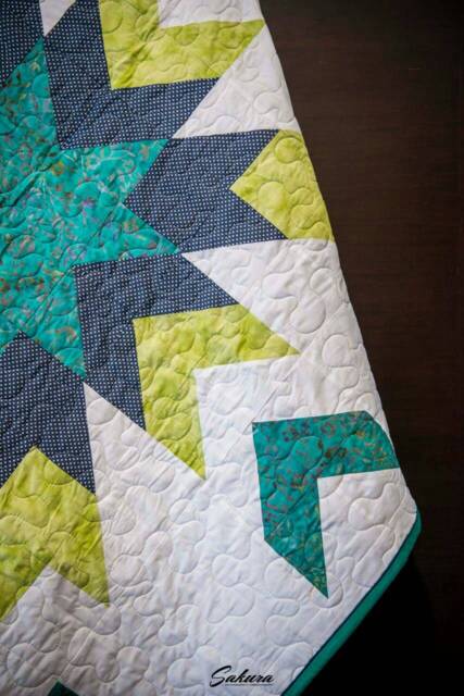 Handmade Quilt. Star Homemade Modern Throw. Patchwork Baby Lap Crib Blue & Green - image 1