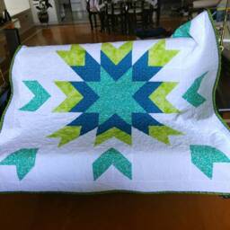 Handmade Quilt. Star Homemade Modern Throw. Patchwork Baby Lap Crib Blue & Green - thumbnail 3