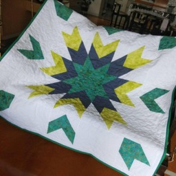 Handmade Quilt. Star Homemade Modern Throw. Patchwork Baby Lap Crib Blue & Green - thumbnail 2