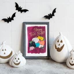 Pumpkin Floral Acrylic Painting Fall Halloween Wall Art - 7x10 In