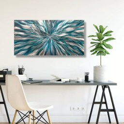 Teal Wall Art Modern Abstract Metal Painting - thumbnail 1