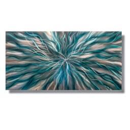 Teal Wall Art Modern Abstract Metal Painting - thumbnail 3