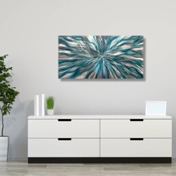 Teal Wall Art Modern Abstract Metal Painting - thumbnail 2