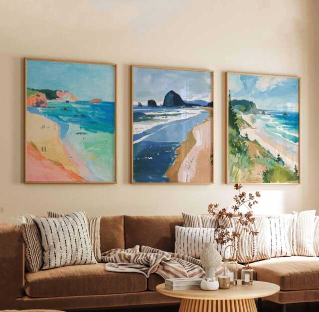 Set Of 3 Cannon Beach Posters, Oregon Wall Art Prints, Travel Poster Set, Coastal Landscape Ocean View Sets - image 1