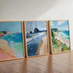 Set Of 3 Cannon Beach Posters, Oregon Wall Art Prints, Travel Poster Set, Coastal Landscape Ocean View Sets - thumbnail 2