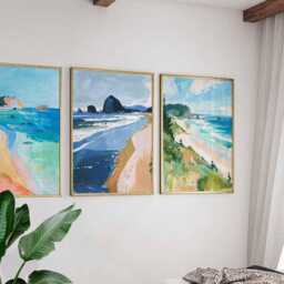 Set Of 3 Cannon Beach Posters, Oregon Wall Art Prints, Travel Poster Set, Coastal Landscape Ocean View Sets - thumbnail 3