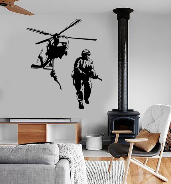Wall Vinyl Helicopter Soldier Marine Guaranteed Quality Decal Mural Art 1640Dz - image 1