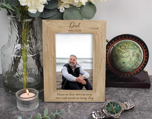 "Dad Memorial Photo Frame, in Loving Memory Wooden Picture Engraved Personalised Remembrance Keepsake, Loved One Sympathy Gift, 4""x6" - image 1