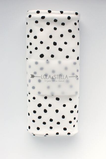 Organic Cotton Baby Swaddle Blanket Black & White Polkadot - image 1