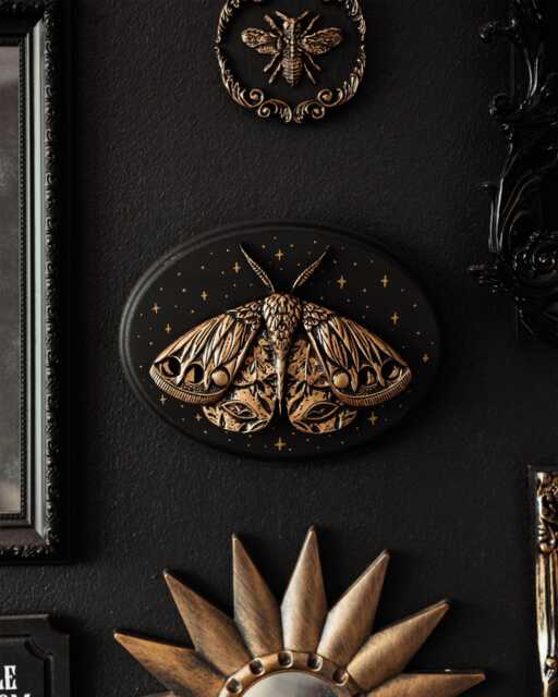 starry Gothic Moth Oval Plaque/Mystical Wall Decor By House Of Persephone Handmade Entomolgy Art Unusual Witchy Sculpture Gift - image 1