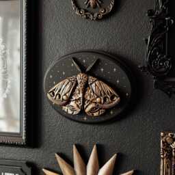 starry Gothic Moth Oval Plaque/Mystical Wall Decor By House Of Persephone Handmade Entomolgy Art Unusual Witchy Sculpture Gift - thumbnail 3