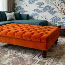 Chesterfield Plush Velvet Footstool - Mahogany Wooden Footrest, Coffee Table For Living Room Bed - thumbnail 2