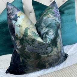 Abstract Cushion Cover For Sofa Bed Or Throw. Navy Teal Green Velvet Touch Designer Fabric Tufi Lagoon - High Quality Handmade - thumbnail 4