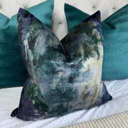 Abstract Cushion Cover For Sofa Bed Or Throw. Navy Teal Green Velvet Touch Designer Fabric Tufi Lagoon - High Quality Handmade - thumbnail 3