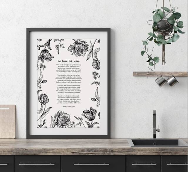 Black Floral Poem Favourite Lyrics Words Personalised Print. Use Your Own Words. Unframed Poster A4, A3, A2. Custom Made - image 1