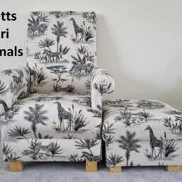 Handcrafted Aviary Birds Adult Armchair & Footstool Accent Chair Nursery Blue Pink Green Parrots Velvet Safari Monkeys Nursing - thumbnail 4