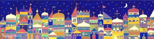 Granada At Night Whimsical Art Print Andalusia Spain Unique Housewarming Wall Decor Gift Kids Room Town City Mystical Illustration - image 1