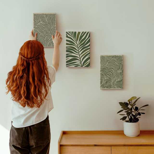 3 Piece Canvas Set - Patterns With Leaves & Wavy Shapes, Green Wall Art, Natural Textures Decor - image 1