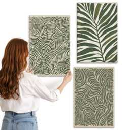 3 Piece Canvas Set - Patterns With Leaves & Wavy Shapes, Green Wall Art, Natural Textures Decor - thumbnail 3