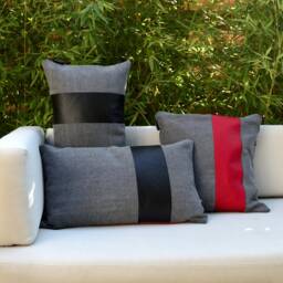 Cotton Linen Blend Pillow Cover With Leather Stripe - Handmade Home Decor - thumbnail 3