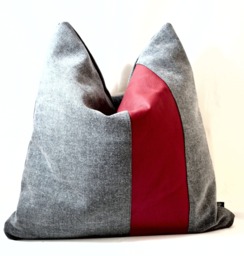 Cotton Linen Blend Pillow Cover With Leather Stripe - Handmade Home Decor