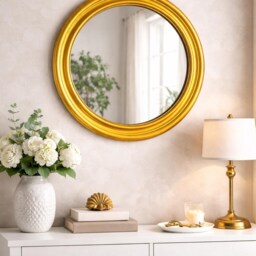 Hand Carved Golden Foil Mirror Frame - Antique Style 2Ft Round - thumbnail 2