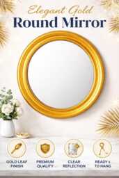 Hand Carved Golden Foil Mirror Frame - Antique Style 2Ft Round
