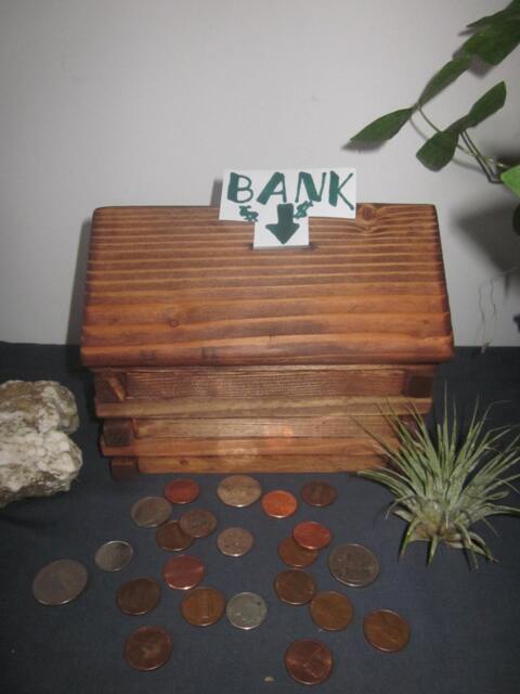 Log Cabin Bank Handmade Wooden - image 1