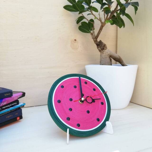 Watermelon Table Clock, Handmade Paper Desk Colorful Fruit Decor - image 1
