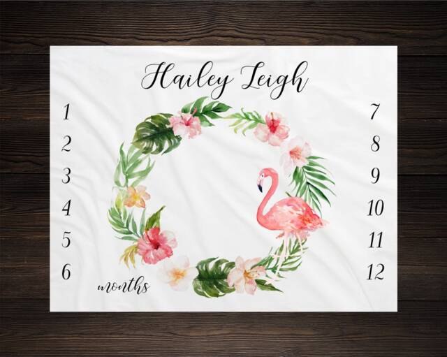 Flamingo Baby Blanket Tropical Milestone Monthly Growth Tracker Soft Fleece Minky Shower Newborn Gift Floral Gm10 - image 1