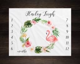Flamingo Baby Blanket Tropical Milestone Monthly Growth Tracker Soft Fleece Minky Shower Newborn Gift Floral Gm10