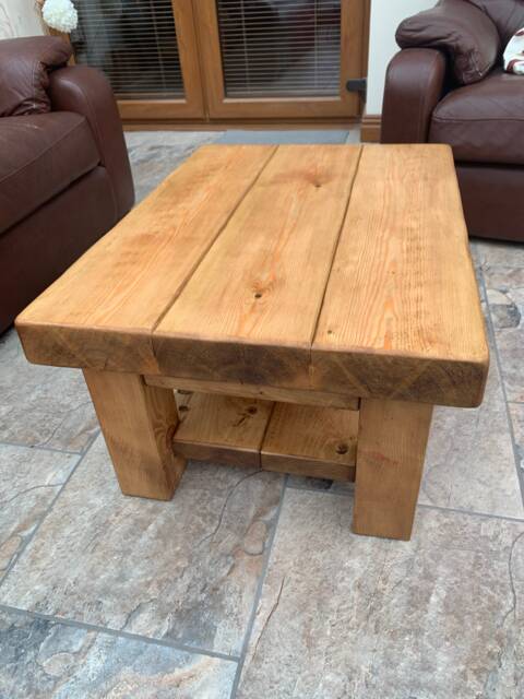 Coffee Table Extra Chunky Table Rustic Coffee With Shelf Oak Pine Walnut - image 1