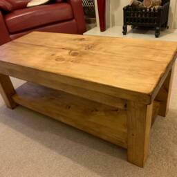Coffee Table Extra Chunky Table Rustic Coffee With Shelf Oak Pine Walnut - thumbnail 2