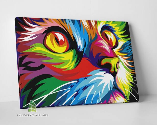 Abstract Colourful Cat Canvas Art Print Picture Fine Home Decor-C595 - image 1