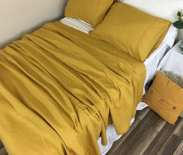 Mustard Gold Linen Bed Sheets, Available in All Sizes Or Custom Size - image 1