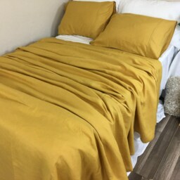 Mustard Gold Linen Bed Sheets, Available in All Sizes Or Custom Size - thumbnail 3