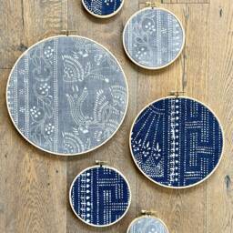 Blue Gray Vintage Batik Hmong & African Mudcloth Gallery Wall Hanging Decor Set Of 6 - thumbnail 4