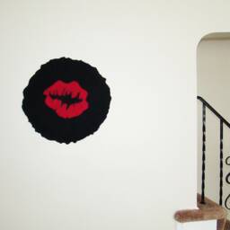Felted Kiss Fiber Art Red & Black Wool Wall Hanging Or Round Table Decor - thumbnail 2