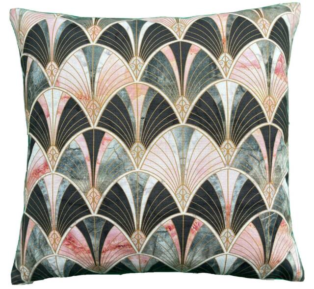 Grey Pink Cushion Cover Geometric Bow Graphical Vintage Style Printed Cotton Fabric - image 1