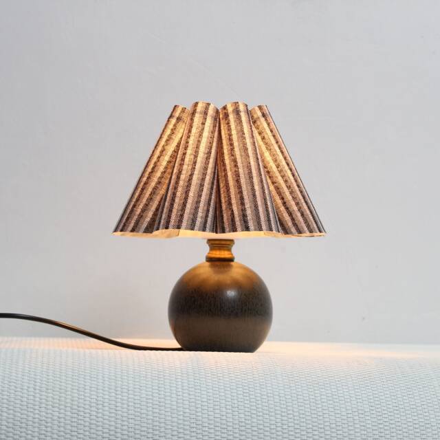 Handmade Grey Striped Fabric Lampshade Ceramic Bedside Lamp - image 1
