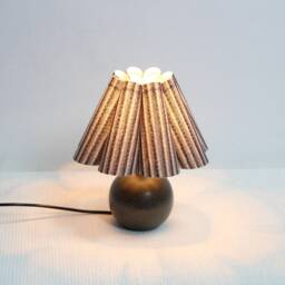 Handmade Grey Striped Fabric Lampshade Ceramic Bedside Lamp - thumbnail 4